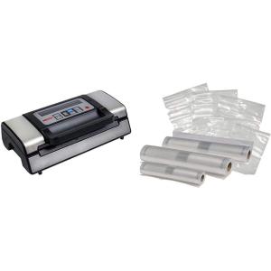 NESCO VS-12, Deluxe Vacuum Sealer with Bag Starter Kit and Viewing Lid, Compact Design, Silver & VS-07V, Vacuum Sealer Bags, Variety Pack, Clear(Vacuum Sealer + Rolls)